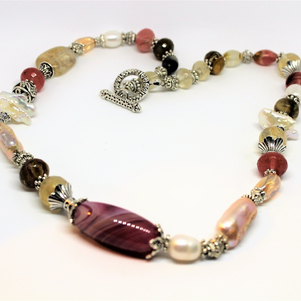 Multi gem beaded necklace, plus size choker